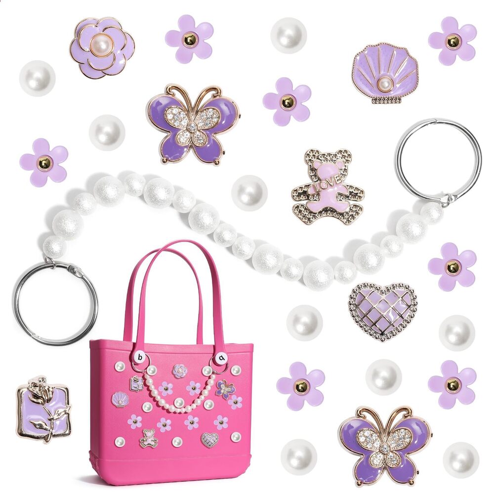 1477 Matte Pearl Chain for Beach Bags , 23Pcs Bling Rhinestone Charms